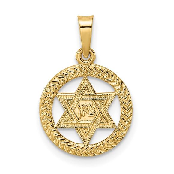 Kazi Luxury 14k Yellow Gold & Textured Solid Star of David in Frame Pendant